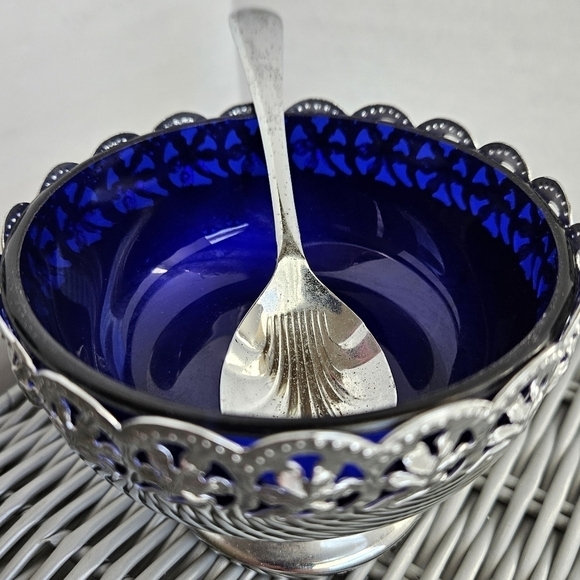 VINTAGE CELTIC QUALITY PLATE CO 3 PC PEDESTAL BOWL BLUE SILVER - Picture 3 of 8